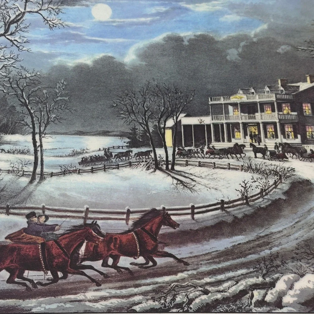 VTG Currier & Ives American Winter Scenes Reversible Set of 8 Holiday Placemats